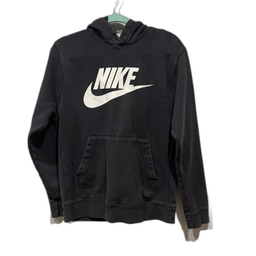 Nike Sportswear Club Sweatshirt Fleece Hooded Black Pullover Relaxed Men Small